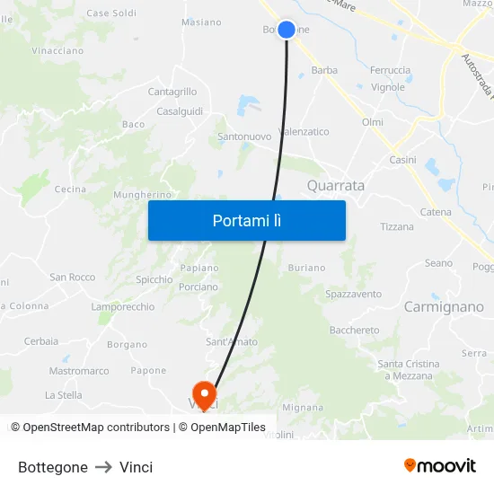Bottegone to Vinci map
