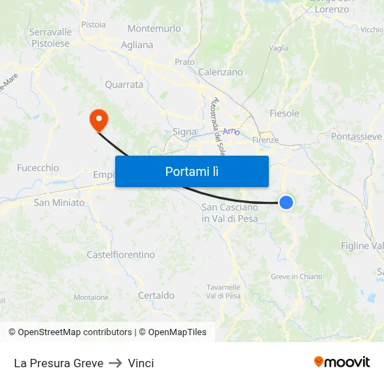 La Presura Greve to Vinci map