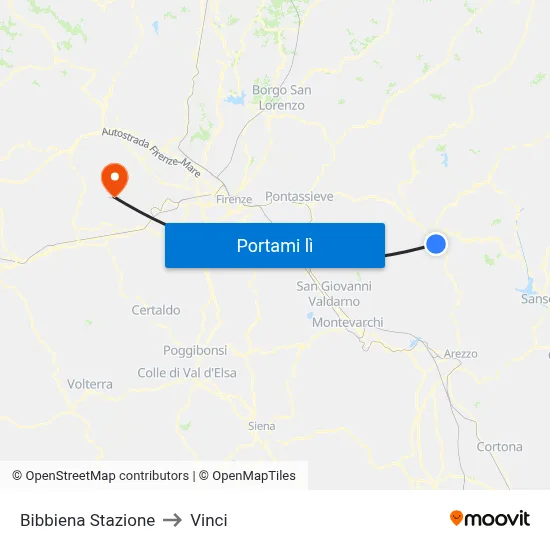 Bibbiena Stazione to Vinci map
