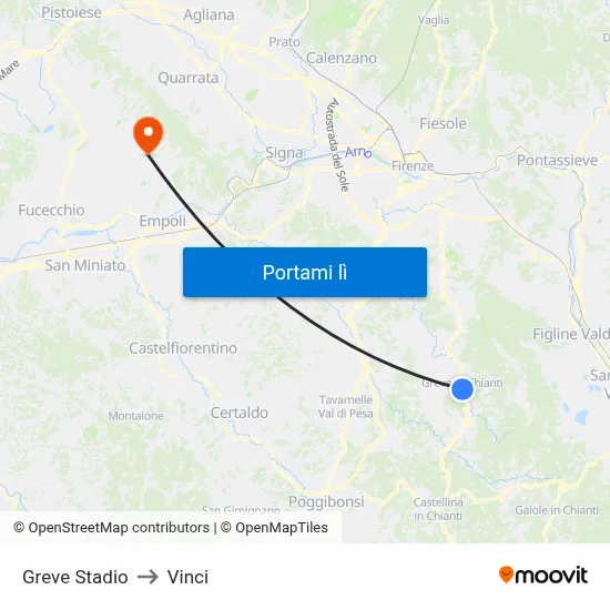 Greve Stadio to Vinci map