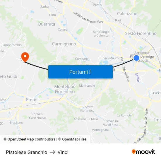 Pistoiese Granchio to Vinci map