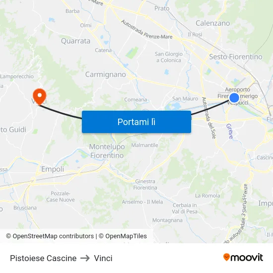 Pistoiese Cascine to Vinci map
