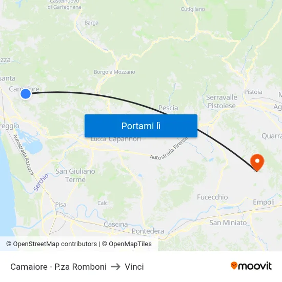 Camaiore - P.za Romboni to Vinci map