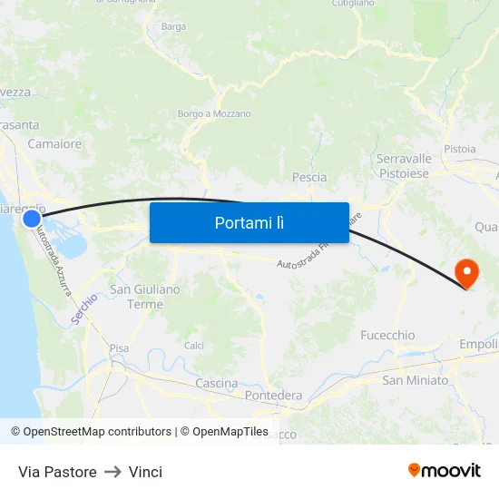 Via Pastore to Vinci map