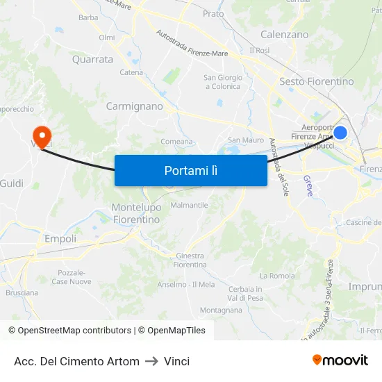 Acc. Del Cimento Artom to Vinci map