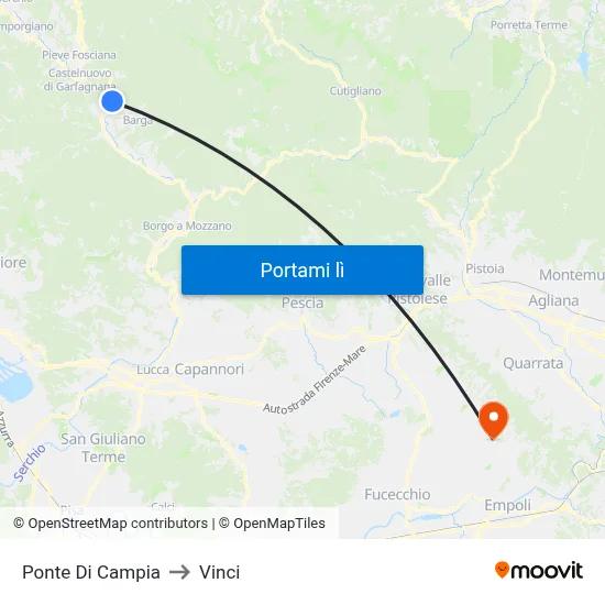 Ponte Di Campia to Vinci map