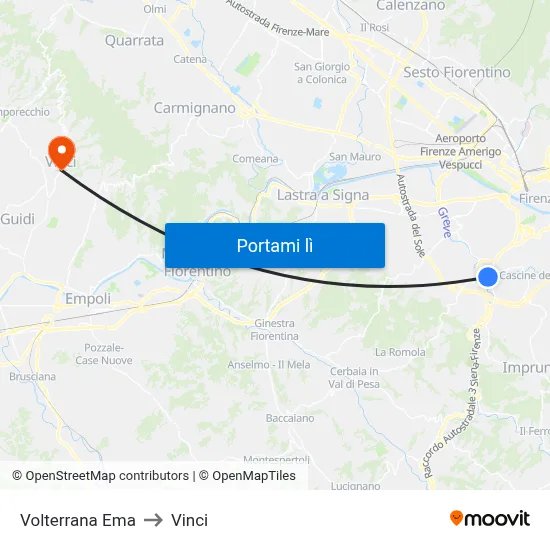 Volterrana Ema to Vinci map