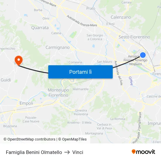 Famiglia Benini Olmatello to Vinci map