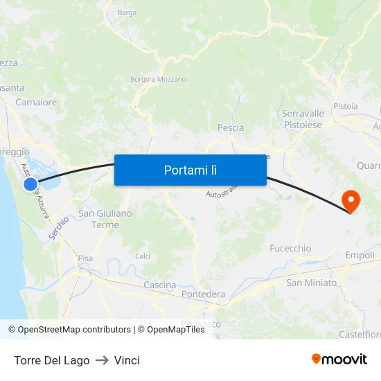 Torre Del Lago to Vinci map