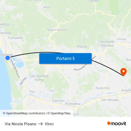 Via Nicola Pisano to Vinci map