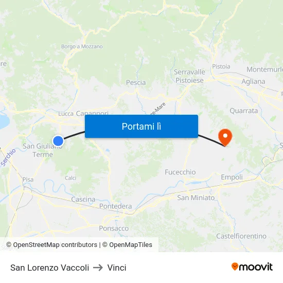 San Lorenzo Vaccoli to Vinci map