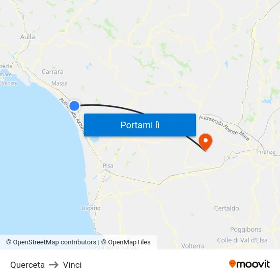 Querceta to Vinci map