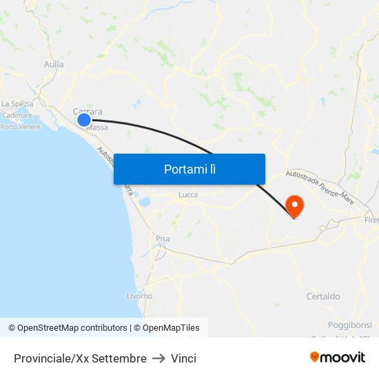 Provinciale/Xx Settembre to Vinci map