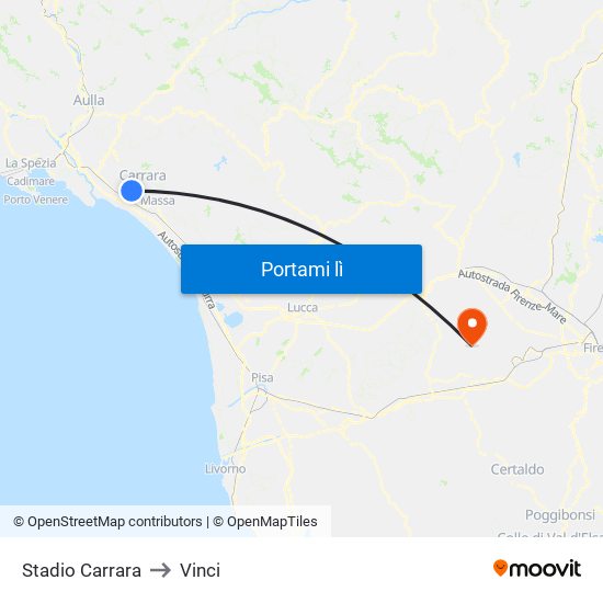 Stadio Carrara to Vinci map