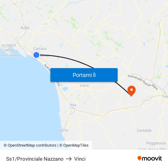 Ss1/Provinciale Nazzano to Vinci map