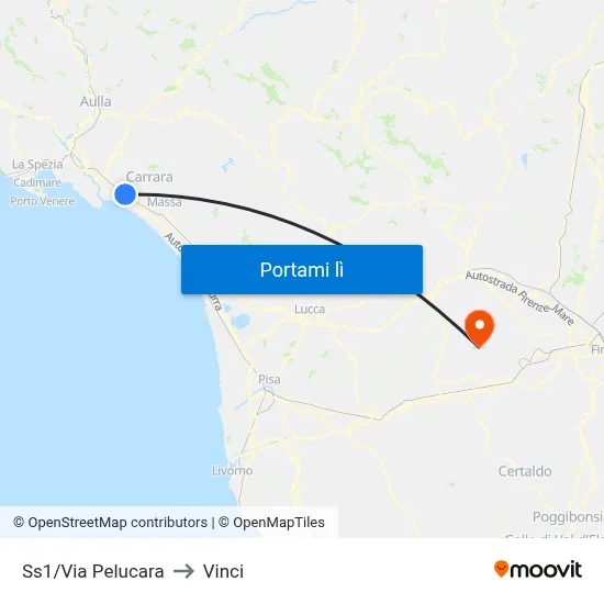 Ss1/Via Pelucara to Vinci map