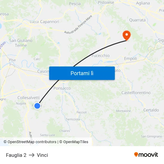 Fauglia 2 to Vinci map