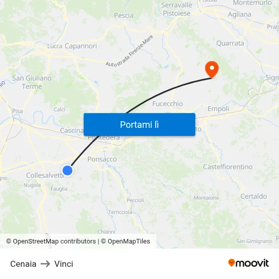 Cenaia to Vinci map