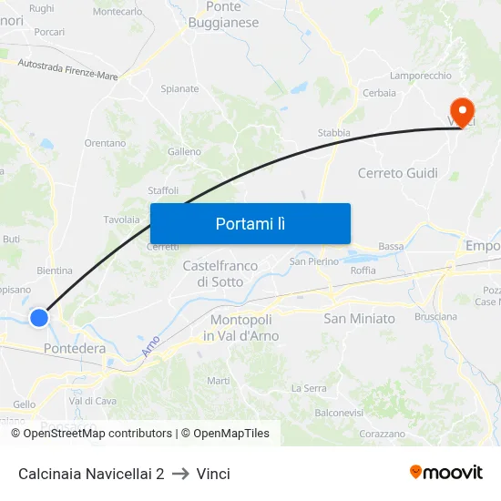 Calcinaia Navicellai 2 to Vinci map