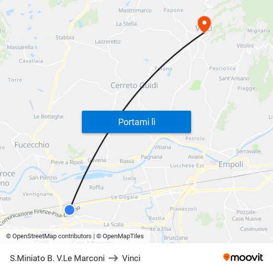 S.Miniato B. V.Le Marconi to Vinci map