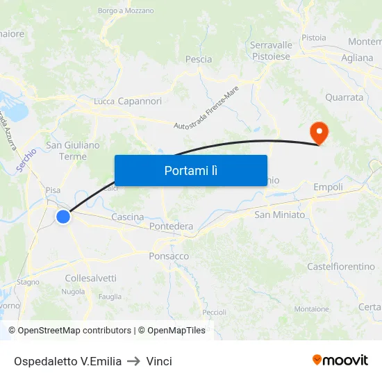 Ospedaletto V.Emilia to Vinci map