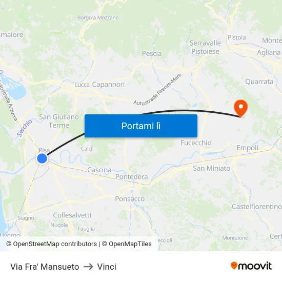 Via Fra' Mansueto to Vinci map