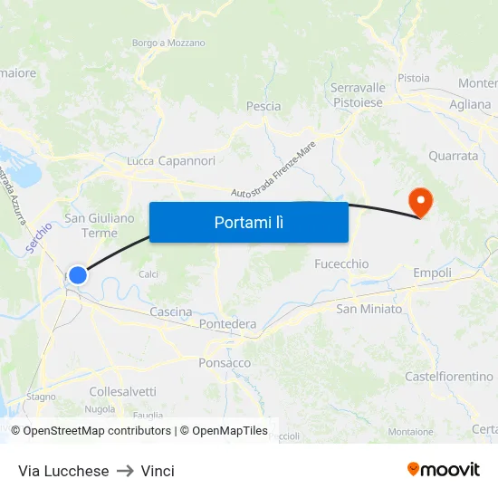 Via Lucchese to Vinci map