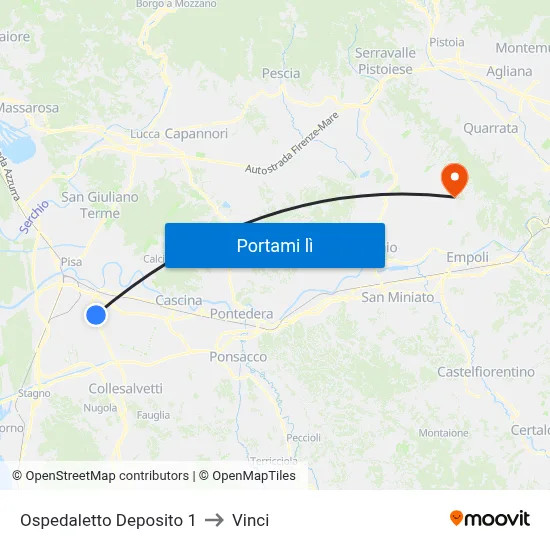 Ospedaletto Deposito 1 to Vinci map