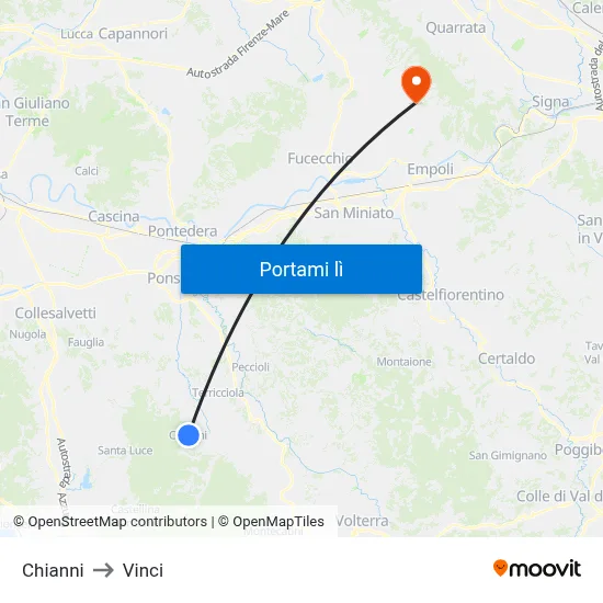 Chianni to Vinci map
