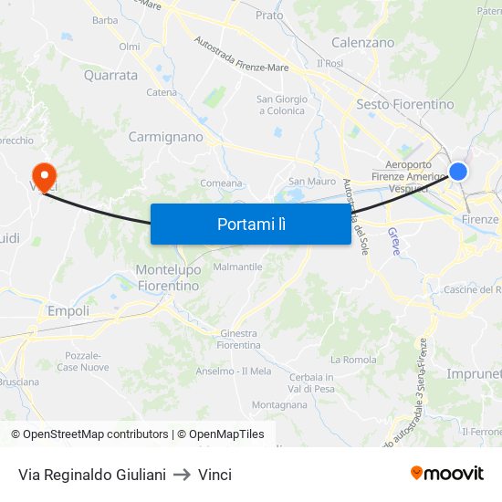 Via Reginaldo Giuliani to Vinci map