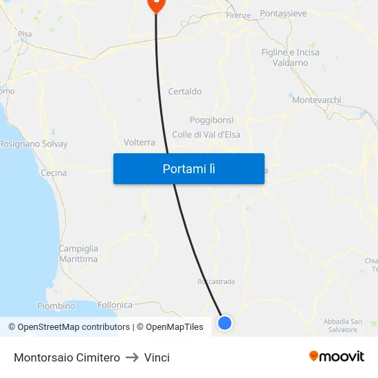 Montorsaio Cimitero to Vinci map