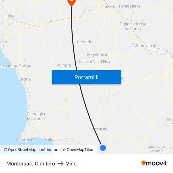 Montorsaio Cimitero to Vinci map