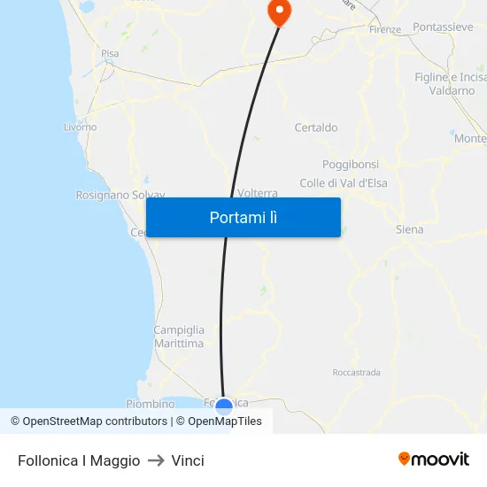 Follonica I Maggio to Vinci map