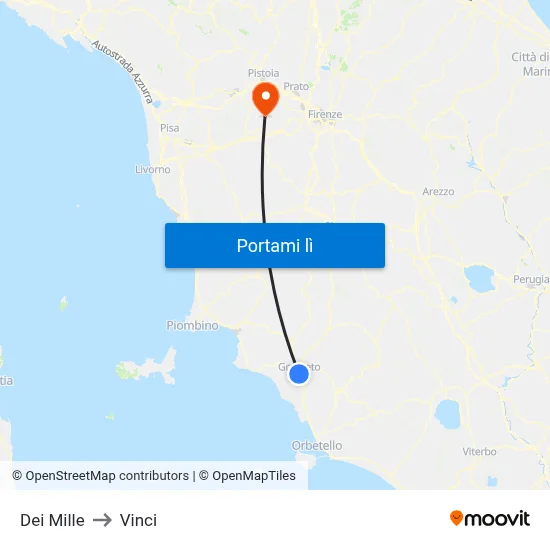 Dei Mille to Vinci map