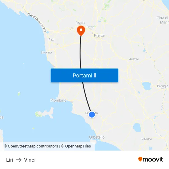 Liri to Vinci map