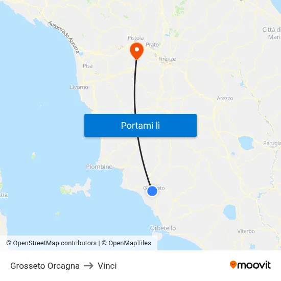 Grosseto Orcagna to Vinci map