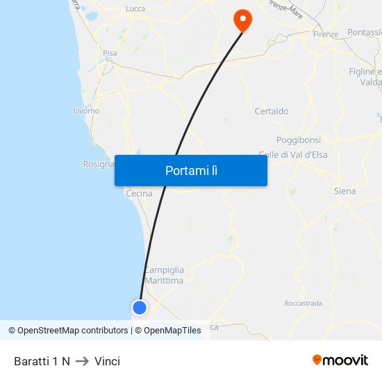 Baratti 1 N to Vinci map