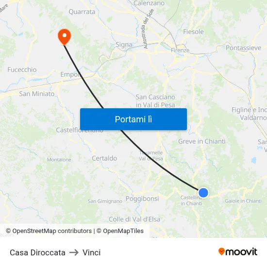 Casa Diroccata to Vinci map