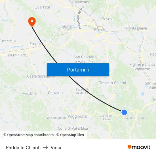 Radda In Chianti to Vinci map