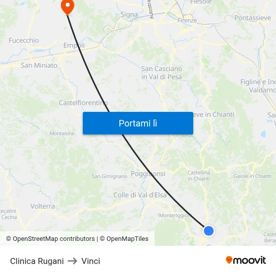 Clinica Rugani to Vinci map