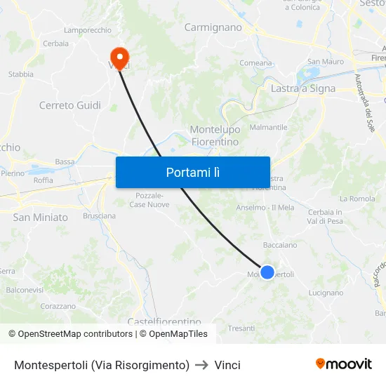 Montespertoli (Via Risorgimento) to Vinci map