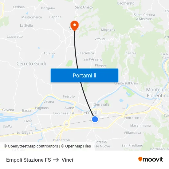 Empoli Stazione FS to Vinci map