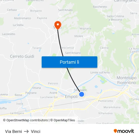 Via Berni to Vinci map