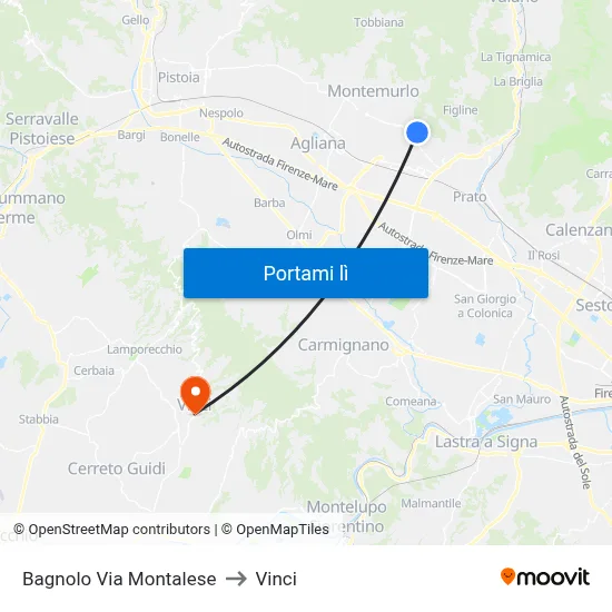 Bagnolo Via Montalese to Vinci map