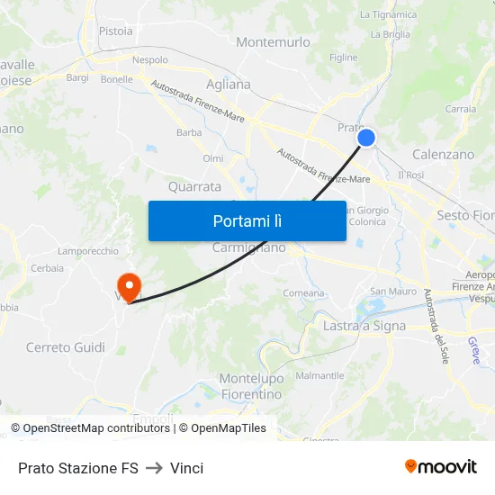 Prato Stazione FS to Vinci map