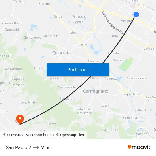 San Paolo 2 to Vinci map