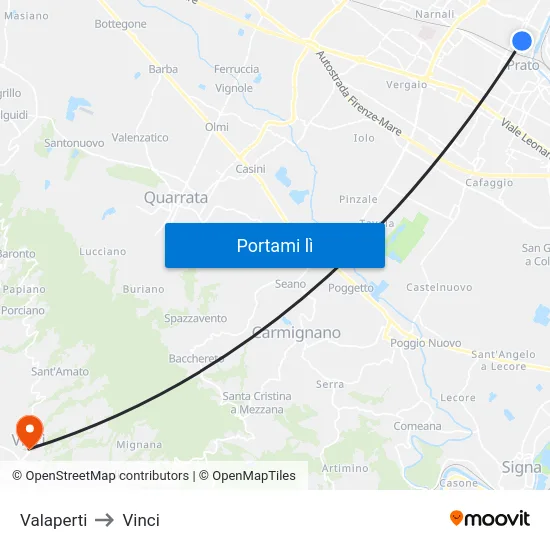 Valaperti to Vinci map