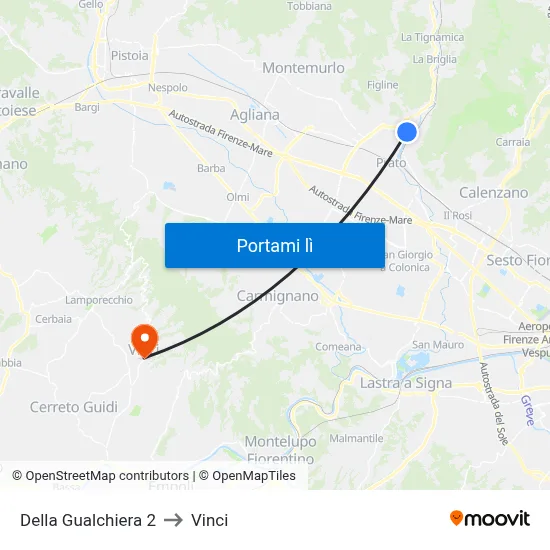 Della Gualchiera 2 to Vinci map