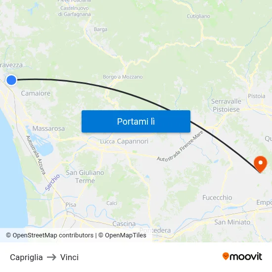 Capriglia to Vinci map