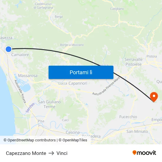 Capezzano Monte to Vinci map